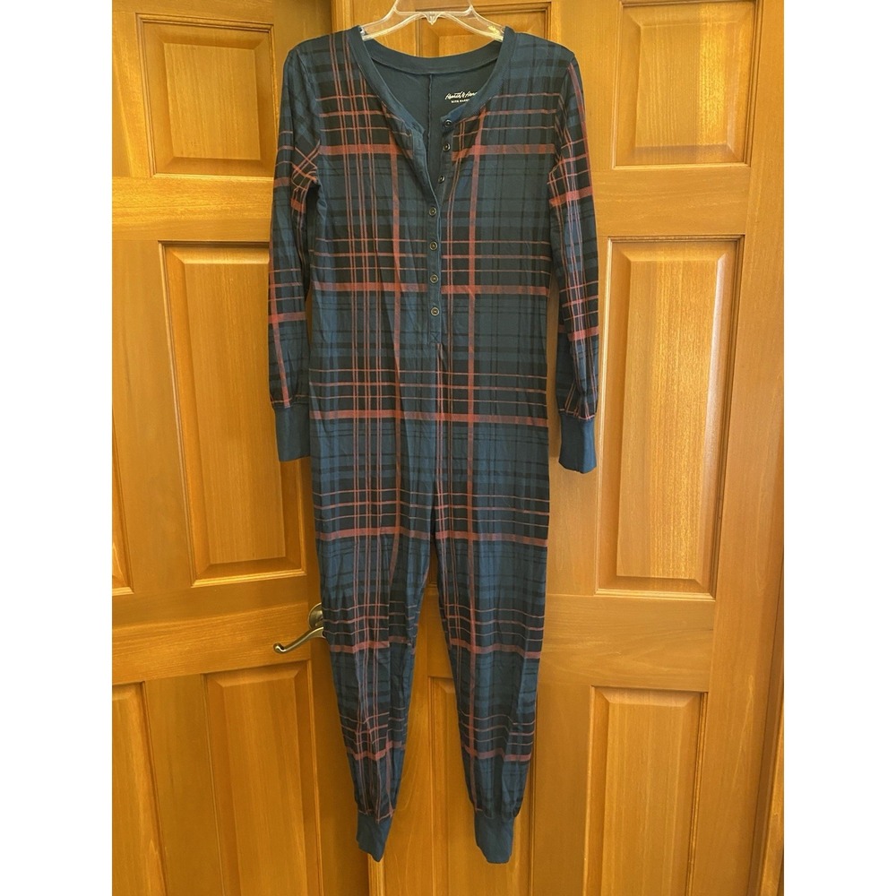 Hearth & Hand Women's Small Pajama One Piece Christmas Plaid Footless Family